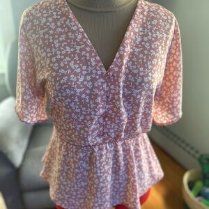 Sienna Sky Pink floral Peplum Blouse-Large